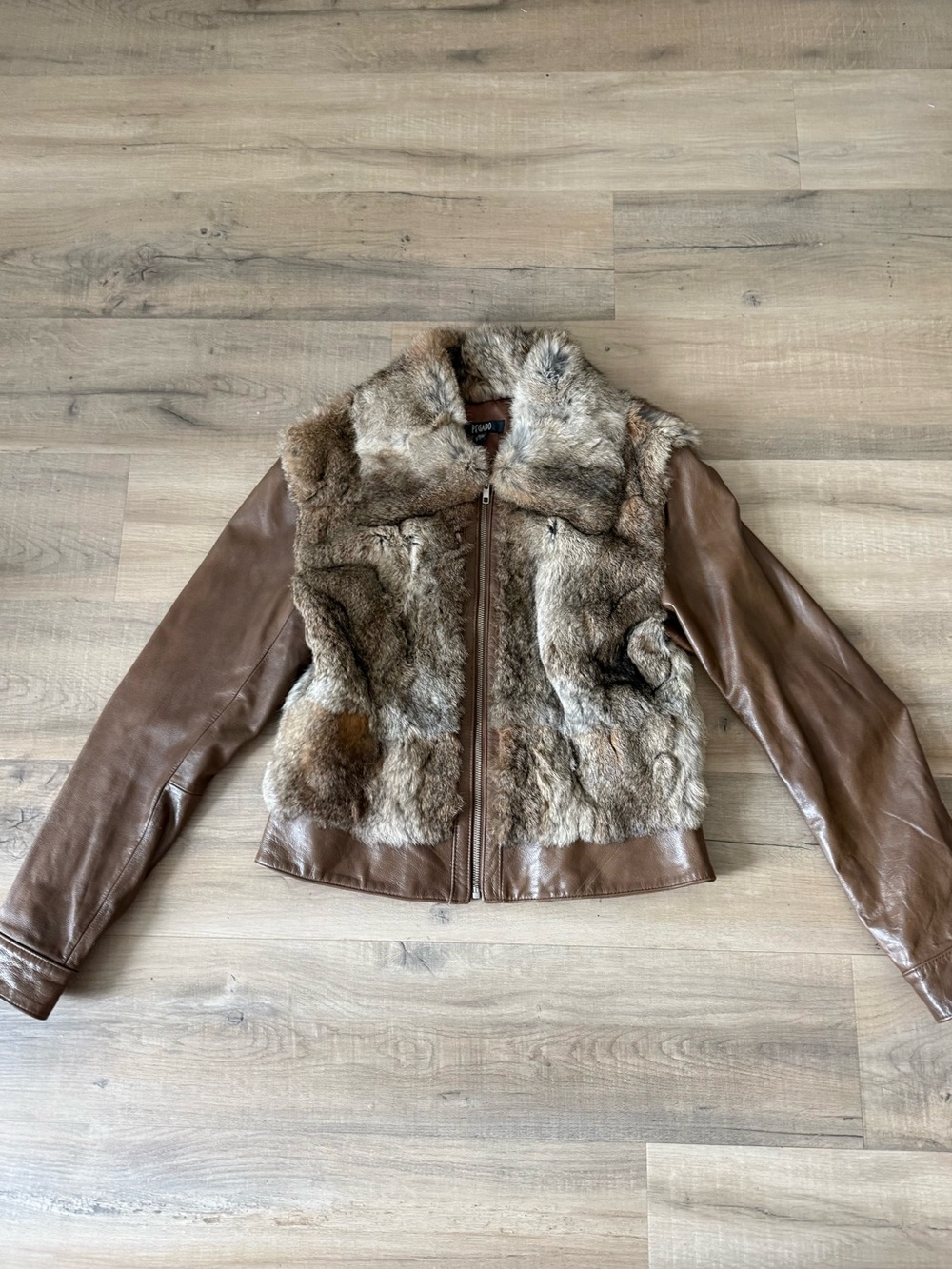 Vintage Y2K Pegabo Brown Leather Rabbit Fur Jacket - Medium - Picture 3 of 5